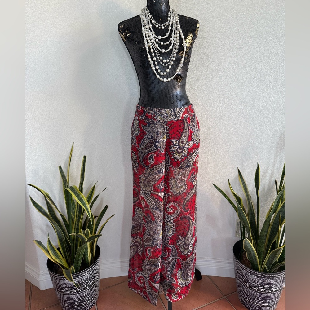 Papaya Y2K Red Paisley Wide Leg Semi-Sheer Palazzo Pants Size Medium